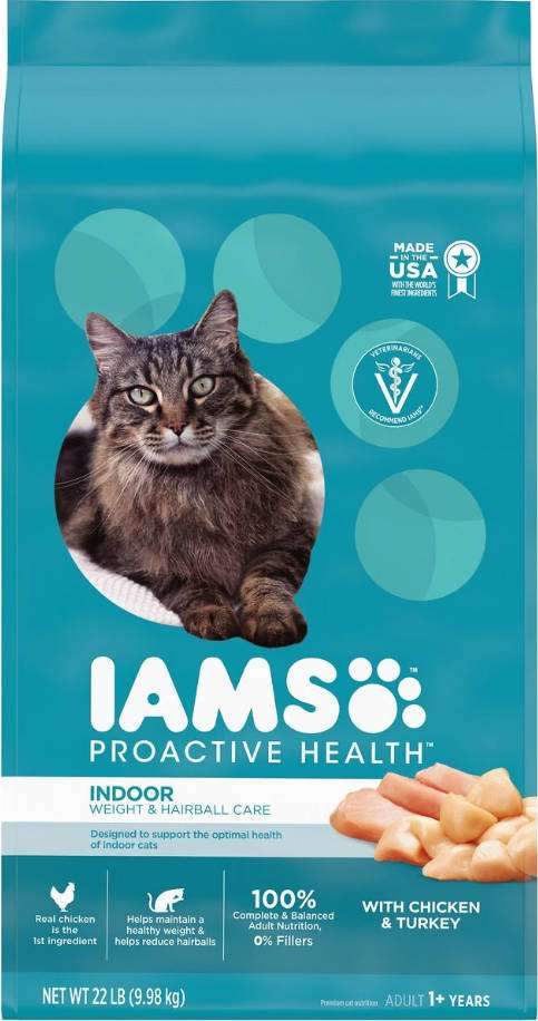 iams proactive health adult indoor weight and hairball control dry cat food